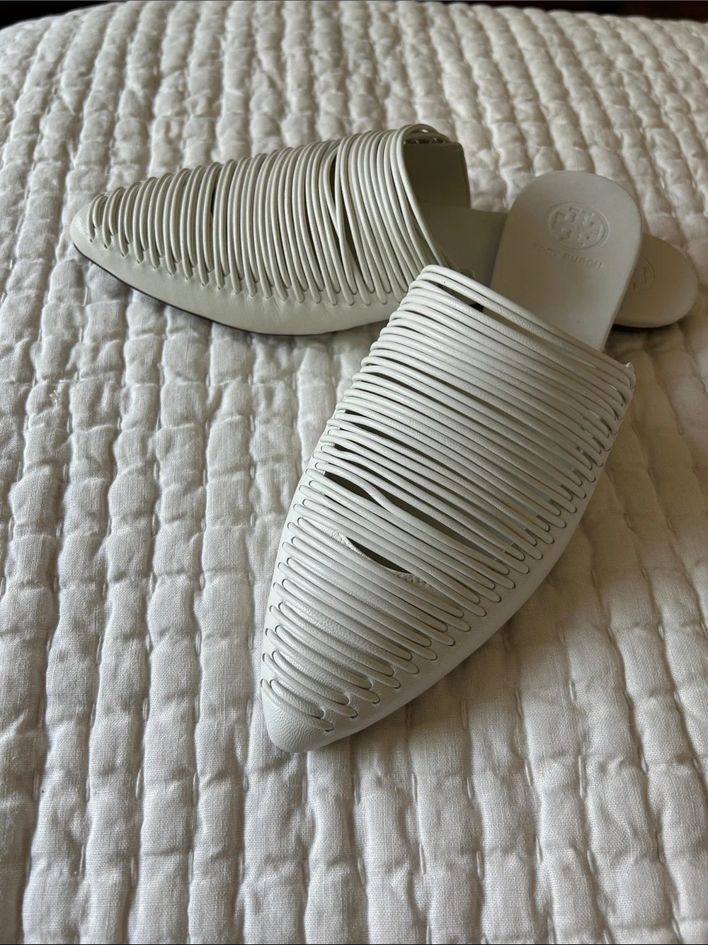 Tory Burch Ivory Braided Leather Slide Mules